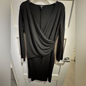 Talbots Black Draped Long Sleeve Dress size M